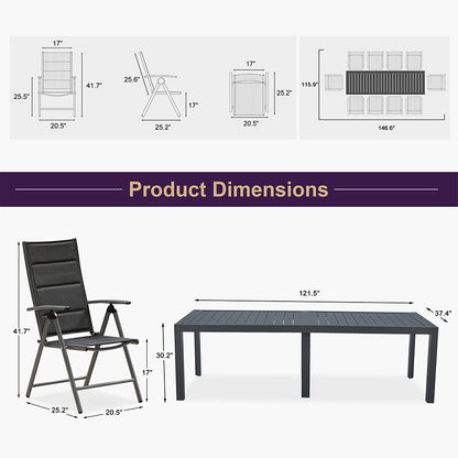 PURPLE LEAF  Folding Outdoor Dining Set  with Aluminum Table and Padded Chairs All Weather Dining Table Sets for Garden Backyard Poolside