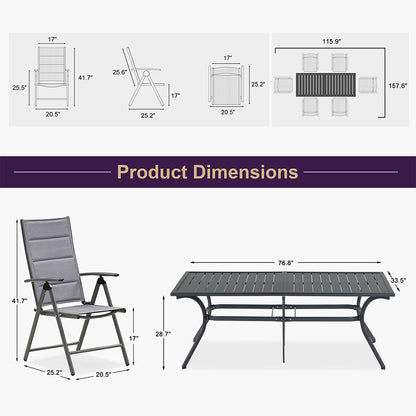 PURPLE LEAF  Folding Outdoor Dining Set  with Aluminum Table and Padded Chairs All Weather Dining Table Sets for Garden Backyard Poolside