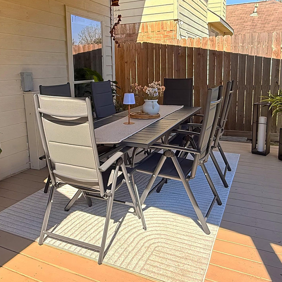 PURPLE LEAF  Folding Outdoor Dining Set  with Aluminum Table and Padded Chairs All Weather Dining Table Sets for Garden Backyard Poolside
