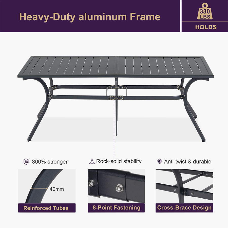 PURPLE LEAF  Folding Outdoor Dining Set  with Aluminum Table and Padded Chairs All Weather Dining Table Sets for Garden Backyard Poolside