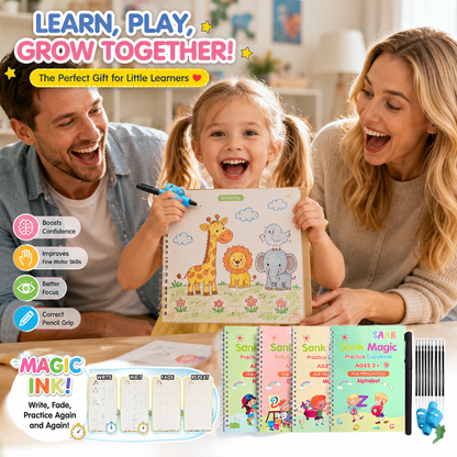 Reusable Grooved Handwriting Practice Books for Kids – 4-Book Set