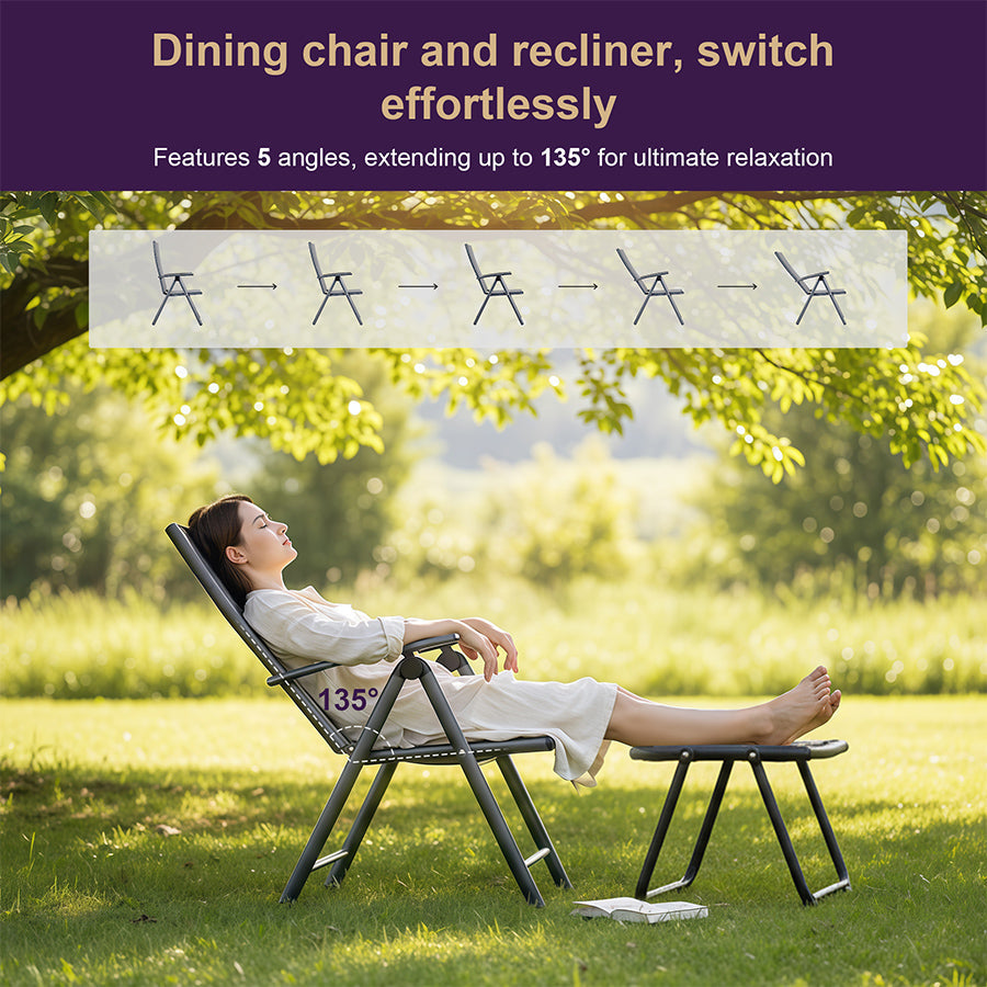 PURPLE LEAF  Folding Outdoor Dining Set  with Aluminum Table and Padded Chairs All Weather Dining Table Sets for Garden Backyard Poolside