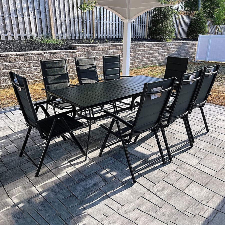 PURPLE LEAF  Folding Outdoor Dining Set  with Aluminum Table and Padded Chairs All Weather Dining Table Sets for Garden Backyard Poolside