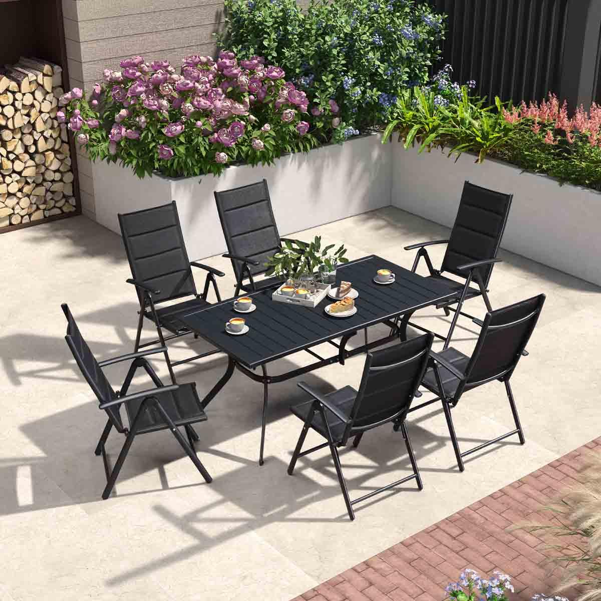 PURPLE LEAF  Folding Outdoor Dining Set  with Aluminum Table and Padded Chairs All Weather Dining Table Sets for Garden Backyard Poolside