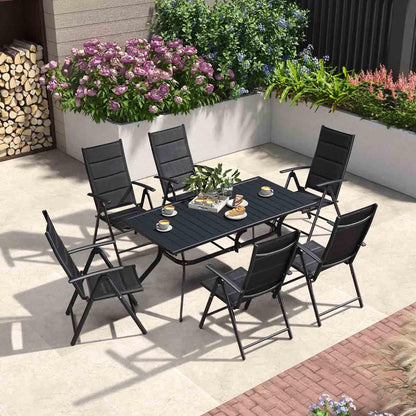 PURPLE LEAF  Folding Outdoor Dining Set  with Aluminum Table and Padded Chairs All Weather Dining Table Sets for Garden Backyard Poolside