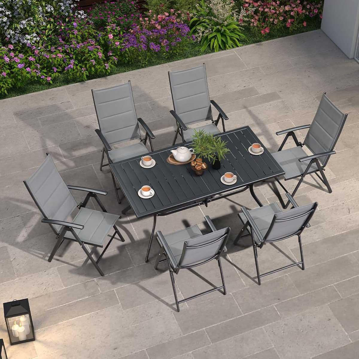 PURPLE LEAF  Folding Outdoor Dining Set  with Aluminum Table and Padded Chairs All Weather Dining Table Sets for Garden Backyard Poolside