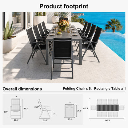 PURPLE LEAF  Folding Outdoor Dining Set  with Aluminum Table and Padded Chairs All Weather Dining Table Sets for Garden Backyard Poolside