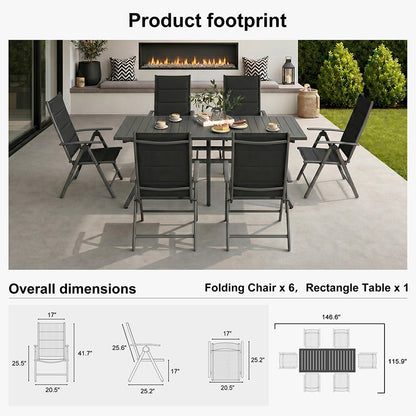 PURPLE LEAF  Folding Outdoor Dining Set  with Aluminum Table and Padded Chairs All Weather Dining Table Sets for Garden Backyard Poolside