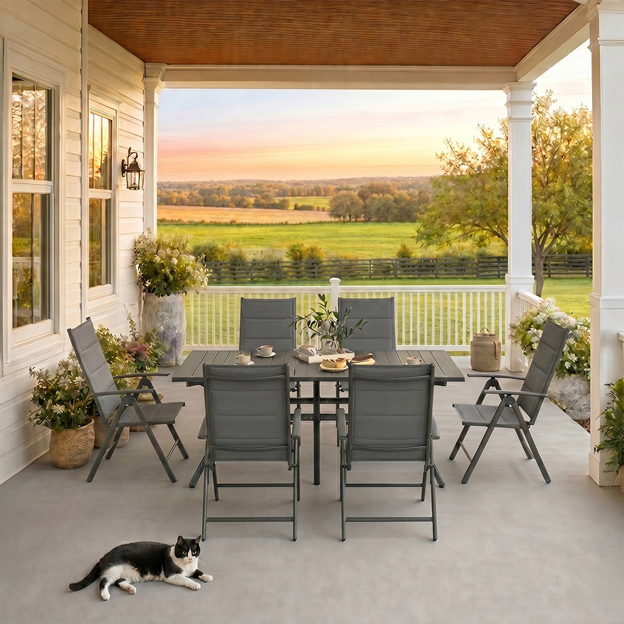 PURPLE LEAF  Folding Outdoor Dining Set  with Aluminum Table and Padded Chairs All Weather Dining Table Sets for Garden Backyard Poolside