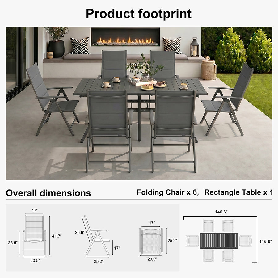 PURPLE LEAF  Folding Outdoor Dining Set  with Aluminum Table and Padded Chairs All Weather Dining Table Sets for Garden Backyard Poolside