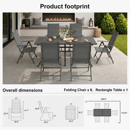 PURPLE LEAF  Folding Outdoor Dining Set  with Aluminum Table and Padded Chairs All Weather Dining Table Sets for Garden Backyard Poolside