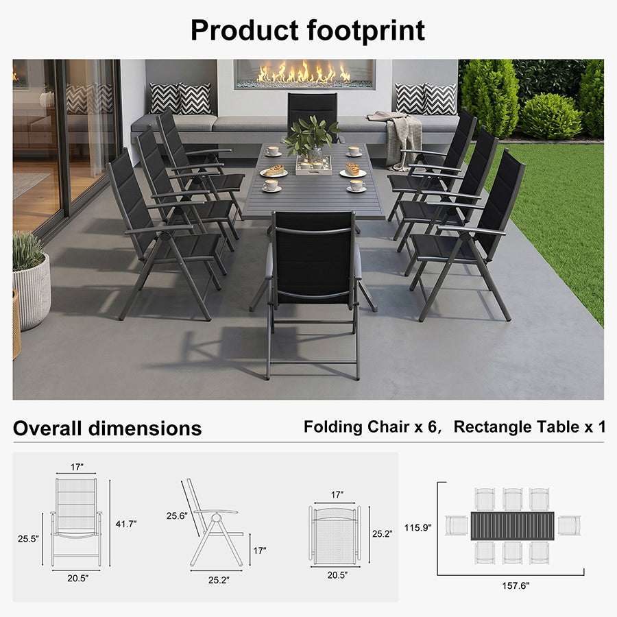 PURPLE LEAF  Folding Outdoor Dining Set  with Aluminum Table and Padded Chairs All Weather Dining Table Sets for Garden Backyard Poolside