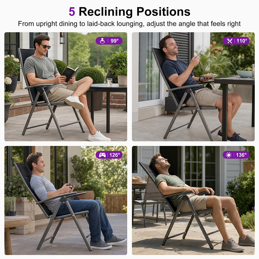 PURPLE LEAF  Folding Outdoor Dining Set  with Aluminum Table and Padded Chairs All Weather Dining Table Sets for Garden Backyard Poolside
