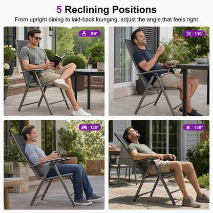 PURPLE LEAF  Folding Outdoor Dining Set  with Aluminum Table and Padded Chairs All Weather Dining Table Sets for Garden Backyard Poolside
